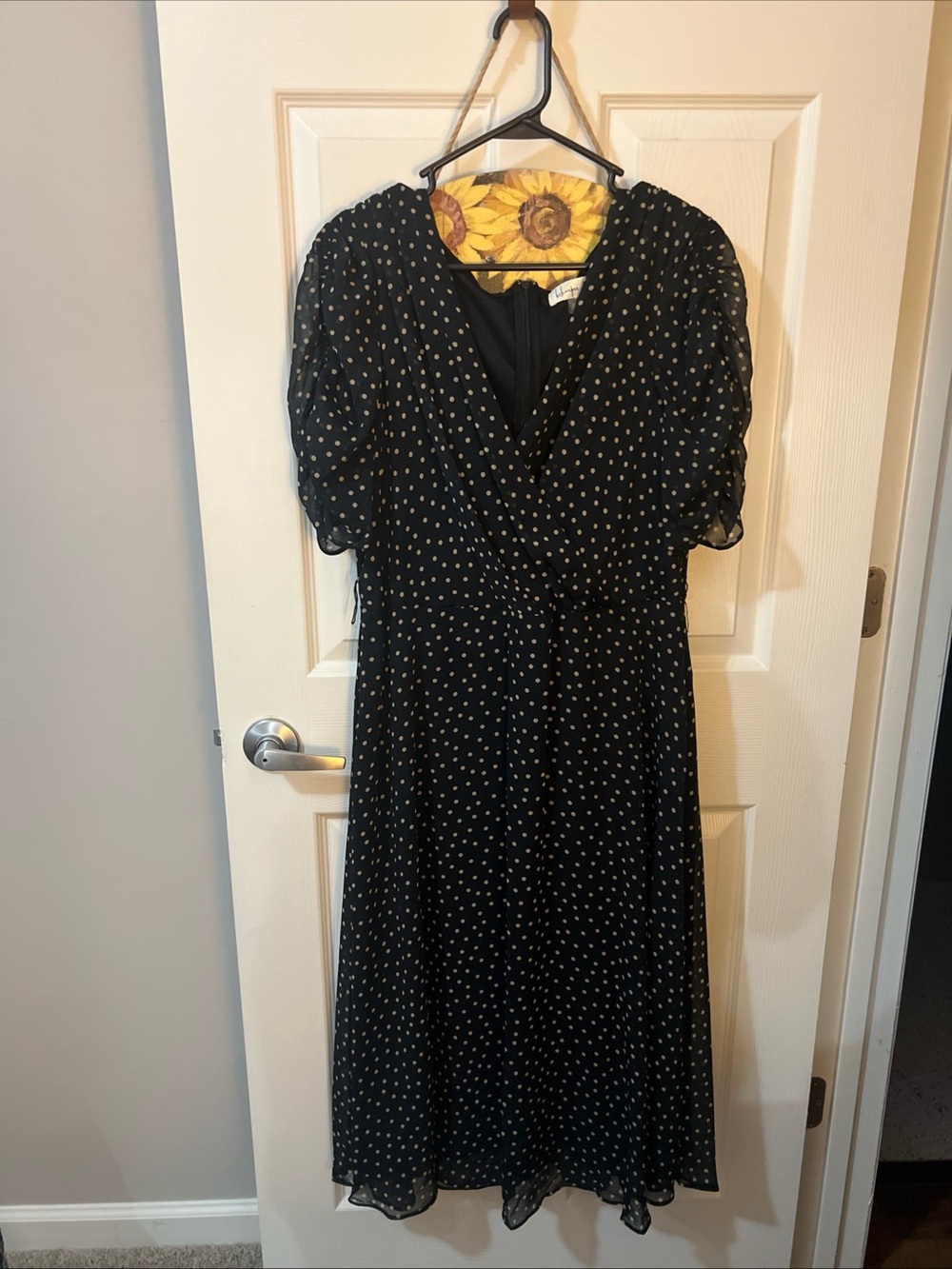 Harper Rose navy blue Midi Dress with Cream Polka Dots size 14